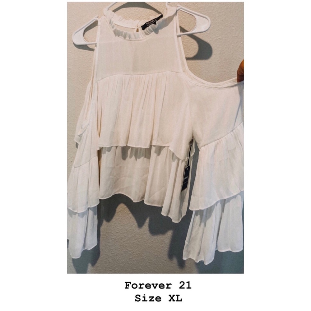 Open shoulder, white layered blouse